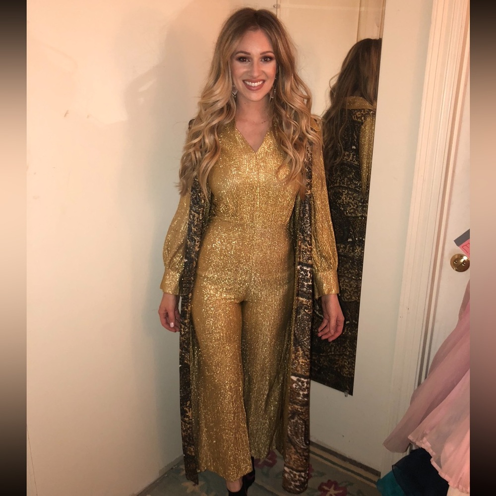 Vintage union made gold jumpsuit with longline vest